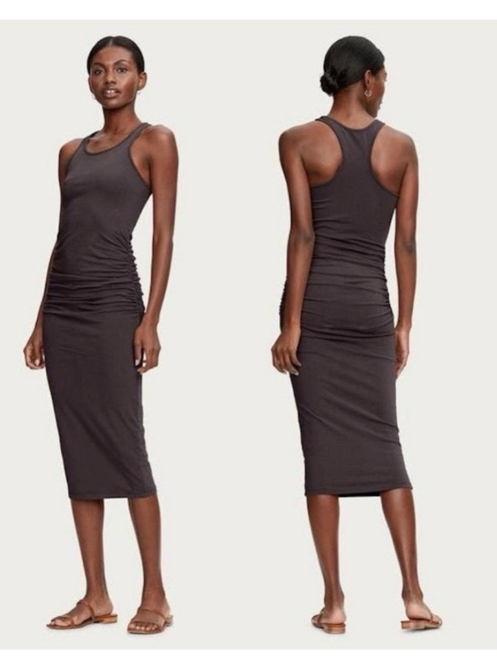 Michael Stars Vivian Charcoal Racerback Ruched Midi Dress